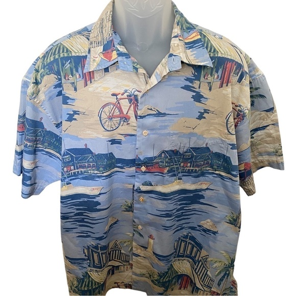 NAUTICAL Coastal Beachy Tropical Collared Short Sleeve Shirt Men XL - Picture 1 of 5